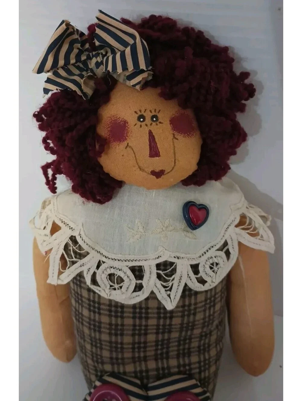 VINTAGE USA AMERICANA FOLKART - HANDMADE LARGE GIRL RAG DOLL  Shelf Sitter